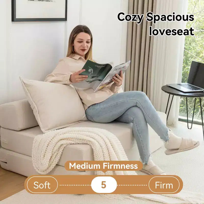 Sofá cama plegable, sillón reclinable con almohada, colchón de suelo, sofá de suelo con respaldo para sala de estar, dormitorio, habitación de invitados, oficina en casa, tamaño individual