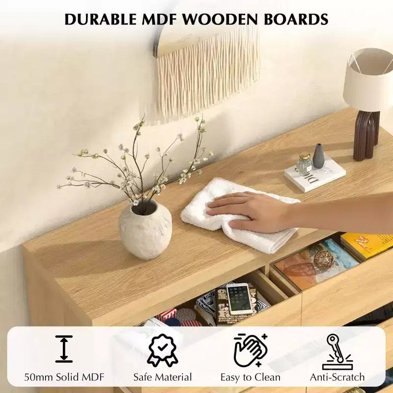 Cómoda de 6 cajones, 47 pulgadas de ancho, cómoda moderna, cómoda organizadora de cajones de mediados de siglo para dormitorio, sala de estar, pasillo