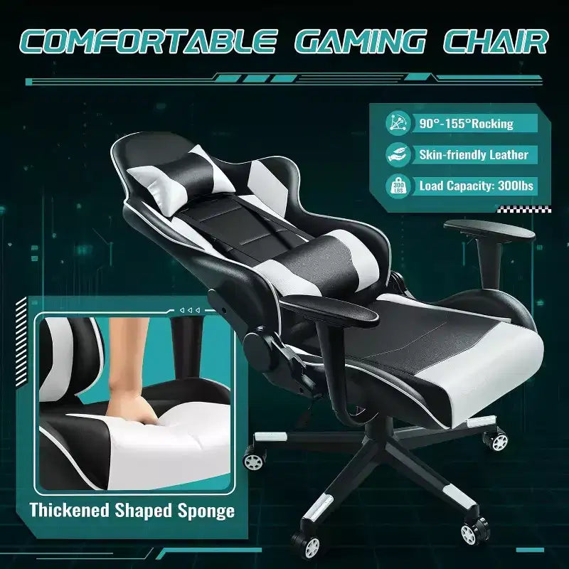 BALHAM TRADE-Sillón de oficina de piel sintética con respaldo alto, giratorio, ajustable, para videojuegos, con reposacabezas