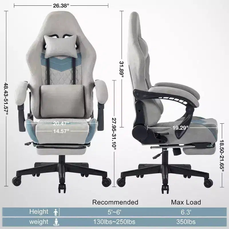 BALHAM TRADE-Sillón para ordenador con reposacabezas, reposapiés, soporte lumbar ajustable, y reposabrazos con unión sincronizada para personas grandes y altas
