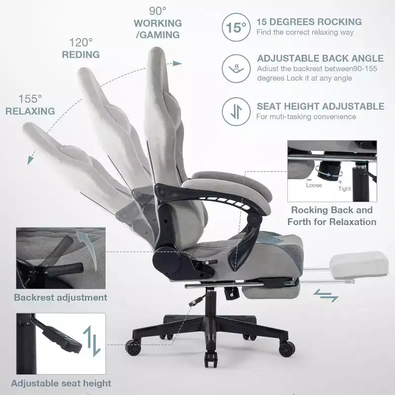 BALHAM TRADE-Sillón para ordenador con reposacabezas, reposapiés, soporte lumbar ajustable, y reposabrazos con unión sincronizada para personas grandes y altas
