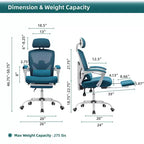 Silla de oficina ergonómica TUYOHW con reposapiés retráctil, silla gaming con cojín de apoyo lumbar y reposabrazos acolchados, silla giratoria para oficina