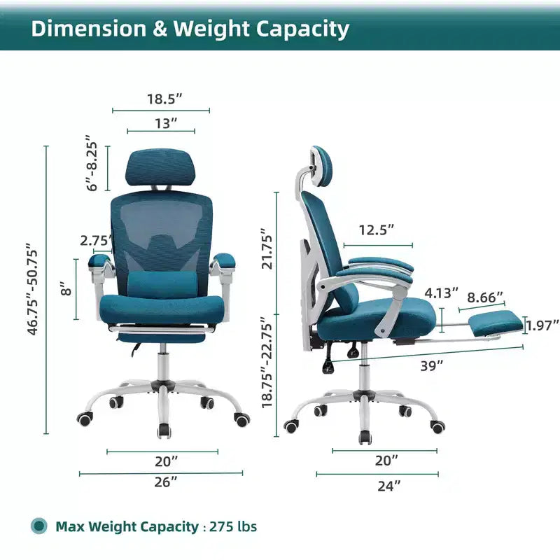 Silla de oficina ergonómica TUYOHW con reposapiés retráctil, silla gaming con cojín de apoyo lumbar y reposabrazos acolchados, silla giratoria para oficina