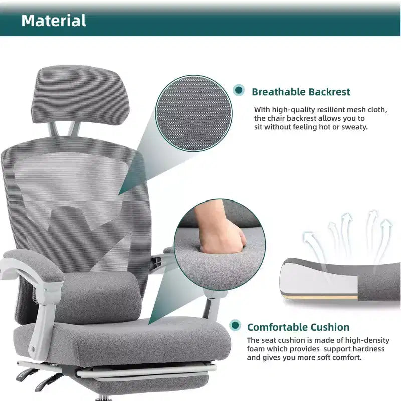 Silla de oficina ergonómica TUYOHW con reposapiés retráctil, silla gaming con cojín de apoyo lumbar y reposabrazos acolchados, silla giratoria para oficina