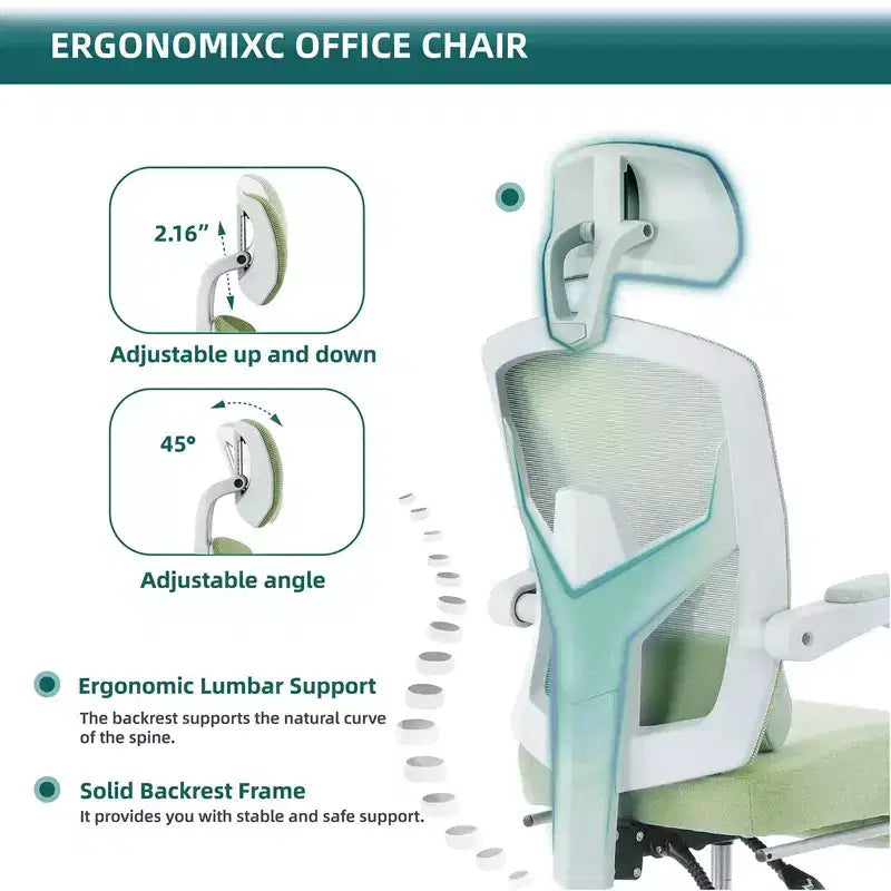 Silla de oficina ergonómica TUYOHW con reposapiés retráctil, silla gaming con cojín de apoyo lumbar y reposabrazos acolchados, silla giratoria para oficina