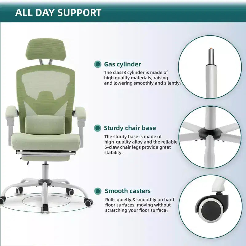 Silla de oficina ergonómica TUYOHW con reposapiés retráctil, silla gaming con cojín de apoyo lumbar y reposabrazos acolchados, silla giratoria para oficina