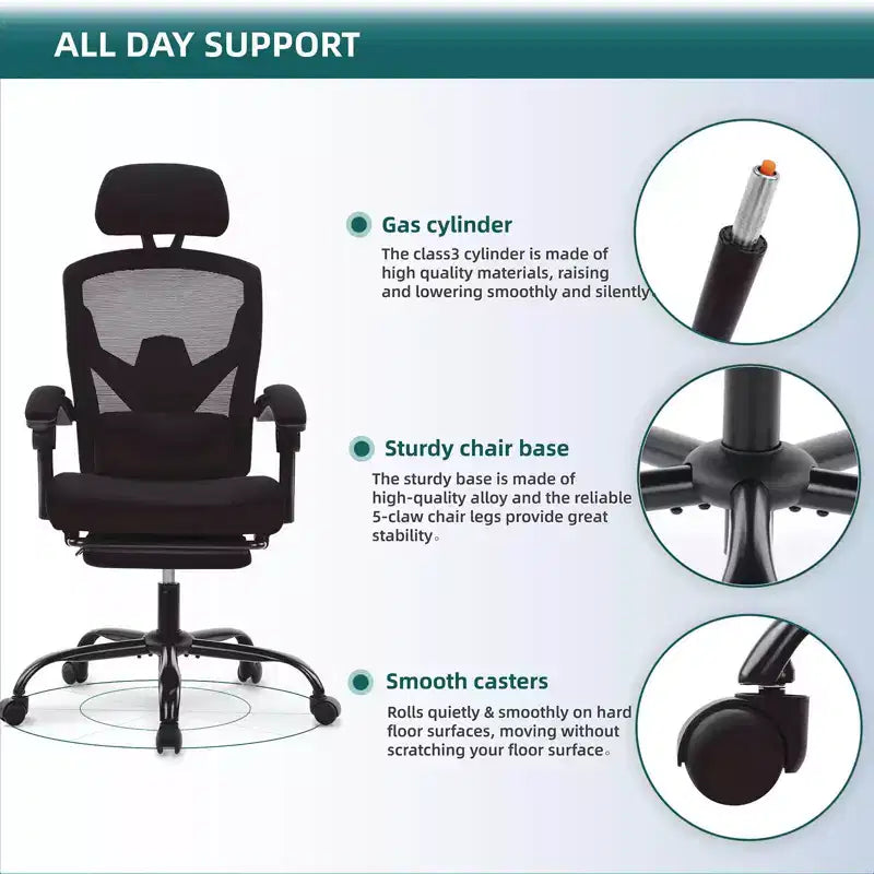 Silla de oficina ergonómica TUYOHW con reposapiés retráctil, silla gaming con cojín de apoyo lumbar y reposabrazos acolchados, silla giratoria para oficina