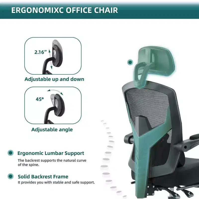 Silla de oficina ergonómica TUYOHW con reposapiés retráctil, silla gaming con cojín de apoyo lumbar y reposabrazos acolchados, silla giratoria para oficina