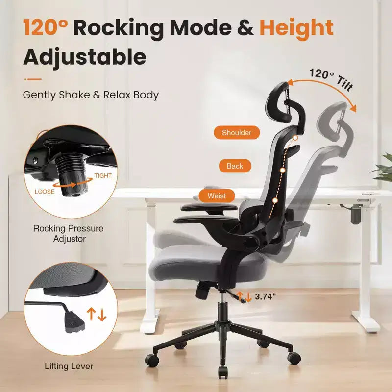Silla de oficina ergonómica de respaldo alto TUYOHW con soporte lumbar ajustable, silla para juegos con reposabrazos abatibles, silla de malla para computadora para el hogar y la oficina