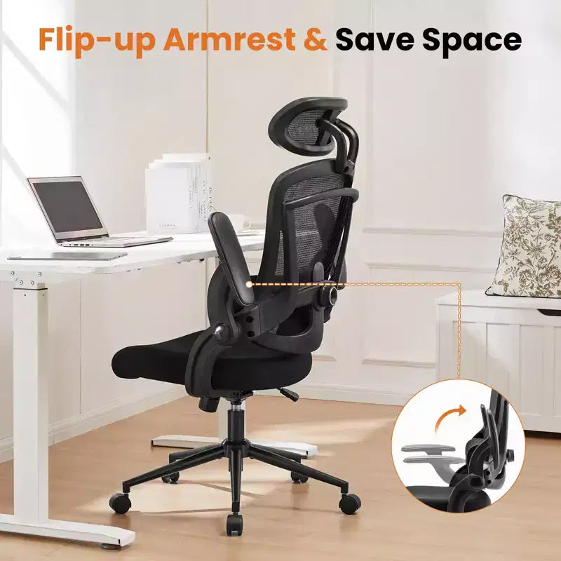 Silla de oficina ergonómica de respaldo alto TUYOHW con soporte lumbar ajustable, silla para juegos con reposabrazos abatibles, silla de malla para computadora para el hogar y la oficina