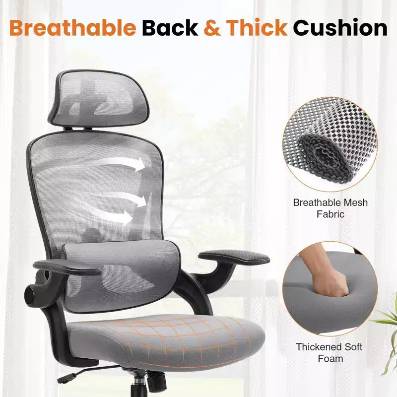 Silla de oficina ergonómica de respaldo alto TUYOHW con soporte lumbar ajustable, silla para juegos con reposabrazos abatibles, silla de malla para computadora para el hogar y la oficina