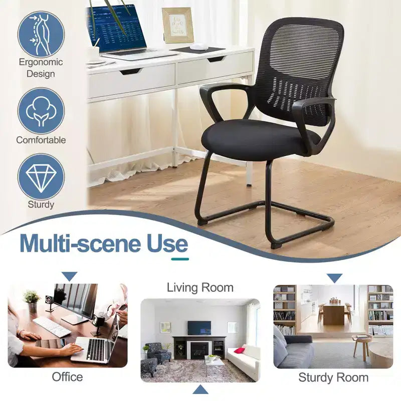 Silla de oficina ergonómica TUYOHW con asiento acolchado, silla gaming con reposabrazos y soporte lumbar, sillas de ordenador para sala de lectura, negra