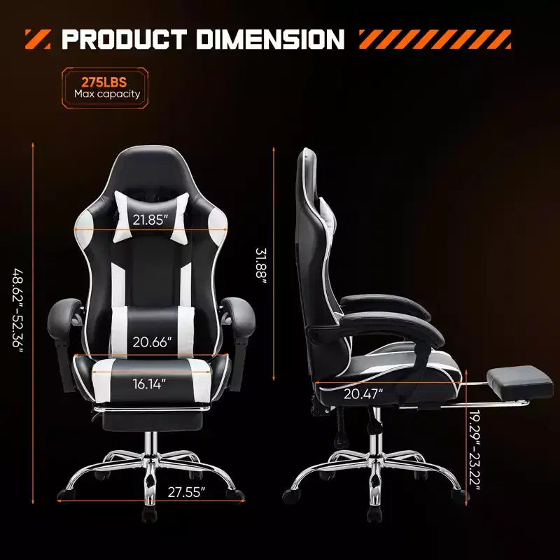 Silla de oficina ergonómica TUYOHW con reposapiés, reclinable de cuero PU con reposacabezas y reposabrazos fijos, silla de ordenador para estudio, oficina