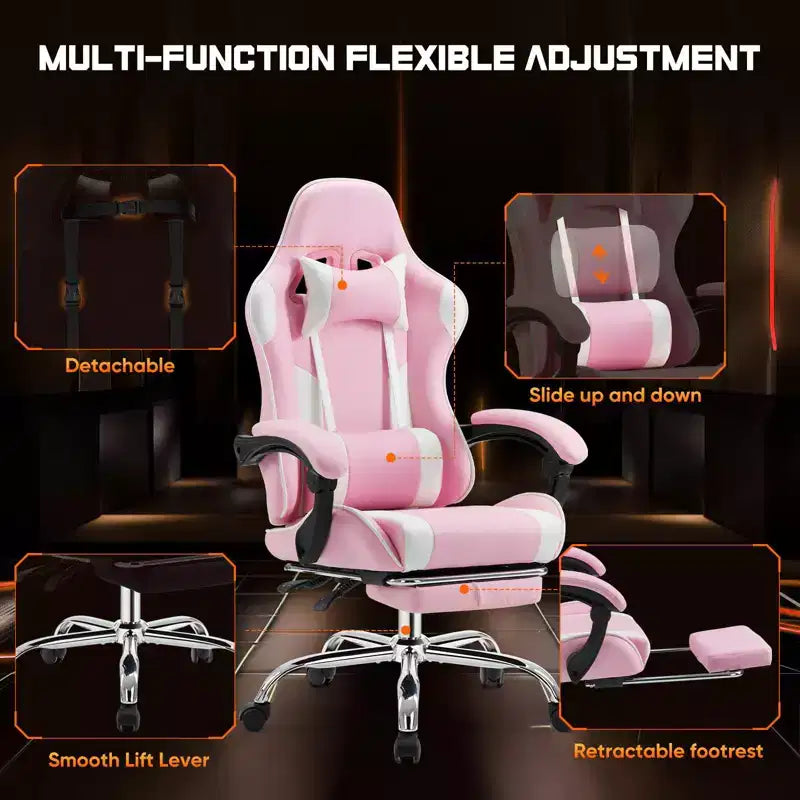 Silla de oficina ergonómica TUYOHW con reposapiés, reclinable de cuero PU con reposacabezas y reposabrazos fijos, silla de ordenador para estudio, oficina