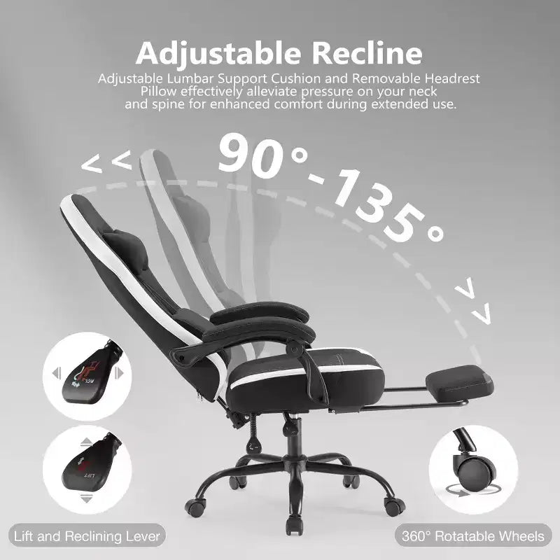 Silla de oficina ergonómica TUYOHW con reposabrazos acolchado, silla gaming con soporte lumbar, silla giratoria con ruedas para casa y oficina