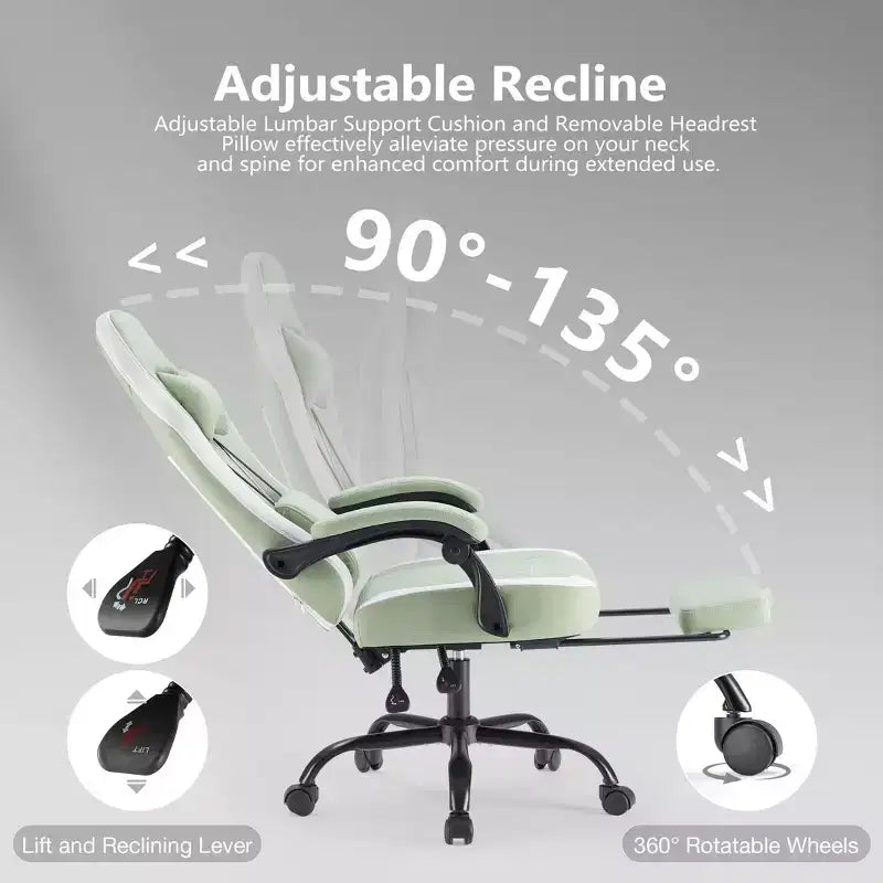 Silla de oficina ergonómica TUYOHW con reposabrazos acolchado, silla gaming con soporte lumbar, silla giratoria con ruedas para casa y oficina