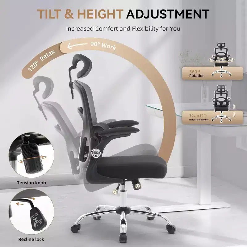 Silla de oficina ergonómica COZONY - Silla de escritorio de malla con ruedas, silla de juegos de ordenador de respaldo alto con reposacabezas ajustable, silla giratoria con ruedas para tareas