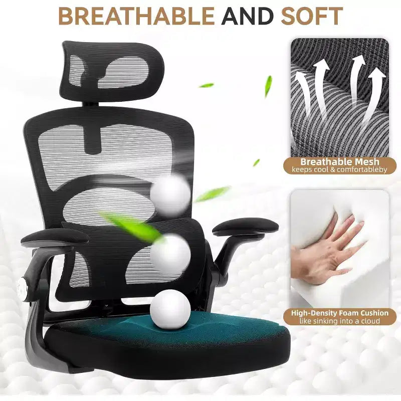 Silla de oficina ergonómica COZONY - Silla de escritorio de malla con ruedas, silla de juegos de ordenador de respaldo alto con reposacabezas ajustable, silla giratoria con ruedas para tareas