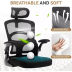 Silla de oficina ergonómica COZONY - Silla de escritorio de malla con ruedas, silla de juegos de ordenador de respaldo alto con reposacabezas ajustable, silla giratoria con ruedas para tareas
