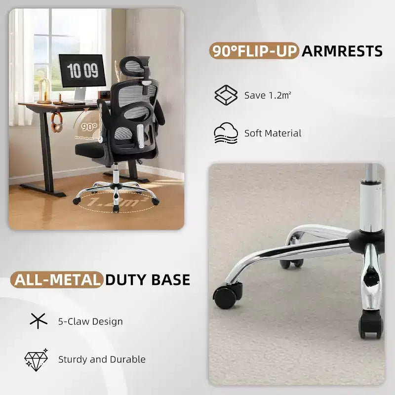 Silla de oficina ergonómica COZONY - Silla de escritorio de malla con ruedas, silla de juegos de ordenador de respaldo alto con reposacabezas ajustable, silla giratoria con ruedas para tareas