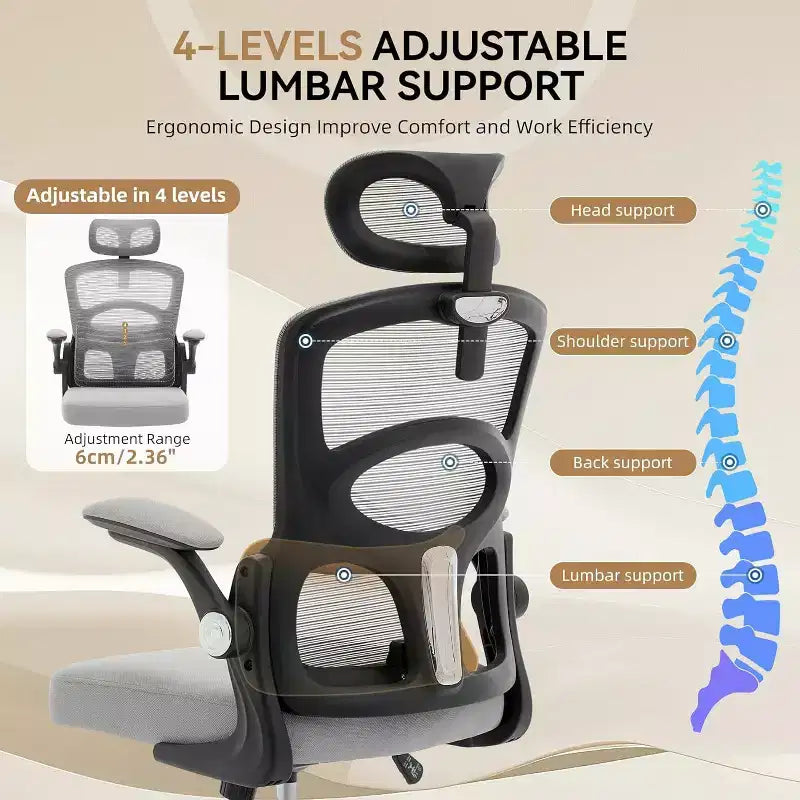 Silla de escritorio ergonómica COZONY - Silla de oficina de malla para el hogar con ruedas, silla de juegos de computadora de respaldo alto con reposacabezas ajustable para el hogar, la oficina, gris