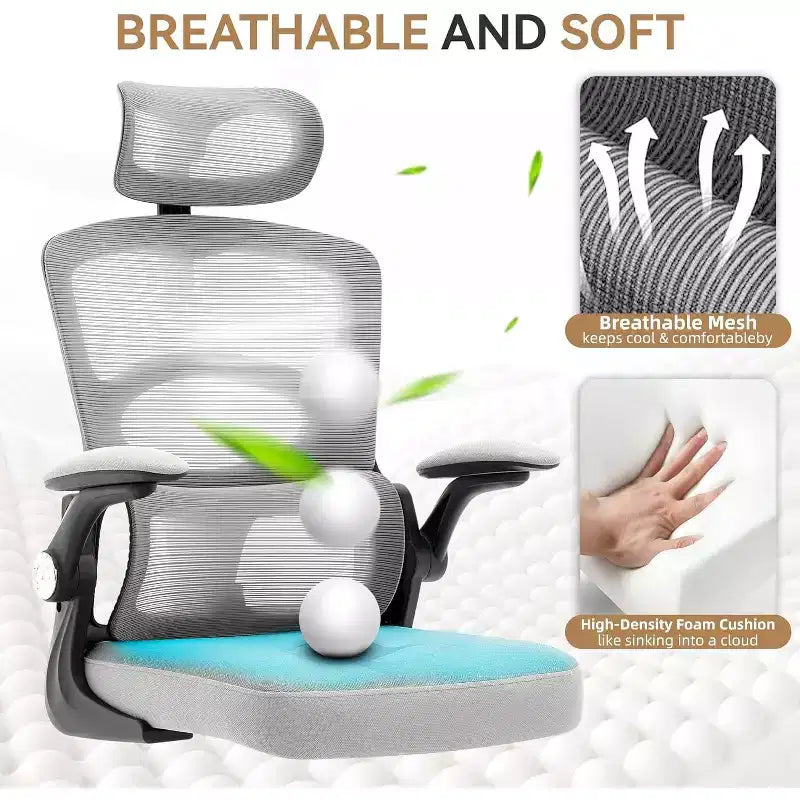 Silla de escritorio ergonómica COZONY - Silla de oficina de malla para el hogar con ruedas, silla de juegos de computadora de respaldo alto con reposacabezas ajustable para el hogar, la oficina, gris