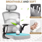 Silla de escritorio ergonómica COZONY - Silla de oficina de malla para el hogar con ruedas, silla de juegos de computadora de respaldo alto con reposacabezas ajustable para el hogar, la oficina, gris