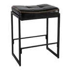 Taburete de bar tipo silla de montar, altura de encimera de 26 pulgadas con asiento curvo de cuero encerado, diseño moderno de mediados de siglo para isla de cocina, comedor o cafetería, negro