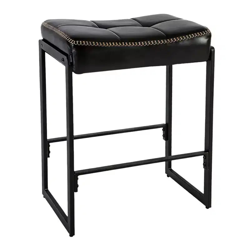 Taburete de bar tipo silla de montar, altura de encimera de 26 pulgadas con asiento curvo de cuero encerado, diseño moderno de mediados de siglo para isla de cocina, comedor o cafetería, negro