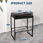 Taburete de bar tipo silla de montar, altura de encimera de 26 pulgadas con asiento curvo de cuero encerado, diseño moderno de mediados de siglo para isla de cocina, comedor o cafetería, negro