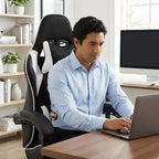 Silla Gaming Estilo Racing, Silla Ergonómica E-sports con Masaje, Cuero PU, Espuma Moldeada de Alta Densidad, Cómoda y Segura, Blanca