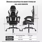 Silla Gaming Estilo Racing, Silla Ergonómica E-sports con Masaje, Cuero PU, Espuma Moldeada de Alta Densidad, Cómoda y Segura, Blanca
