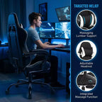 Silla Gaming Estilo Racing, Silla Ergonómica E-sports con Masaje, Cuero PU, Espuma Moldeada de Alta Densidad, Cómoda y Segura, Blanca