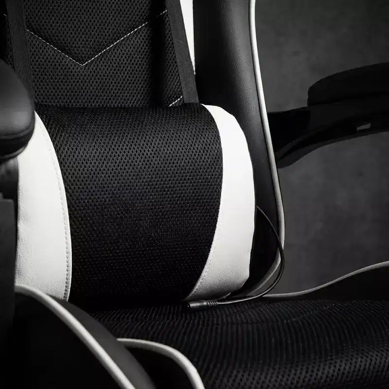 Silla Gaming Estilo Racing, Silla Ergonómica E-sports con Masaje, Cuero PU, Espuma Moldeada de Alta Densidad, Cómoda y Segura, Blanca
