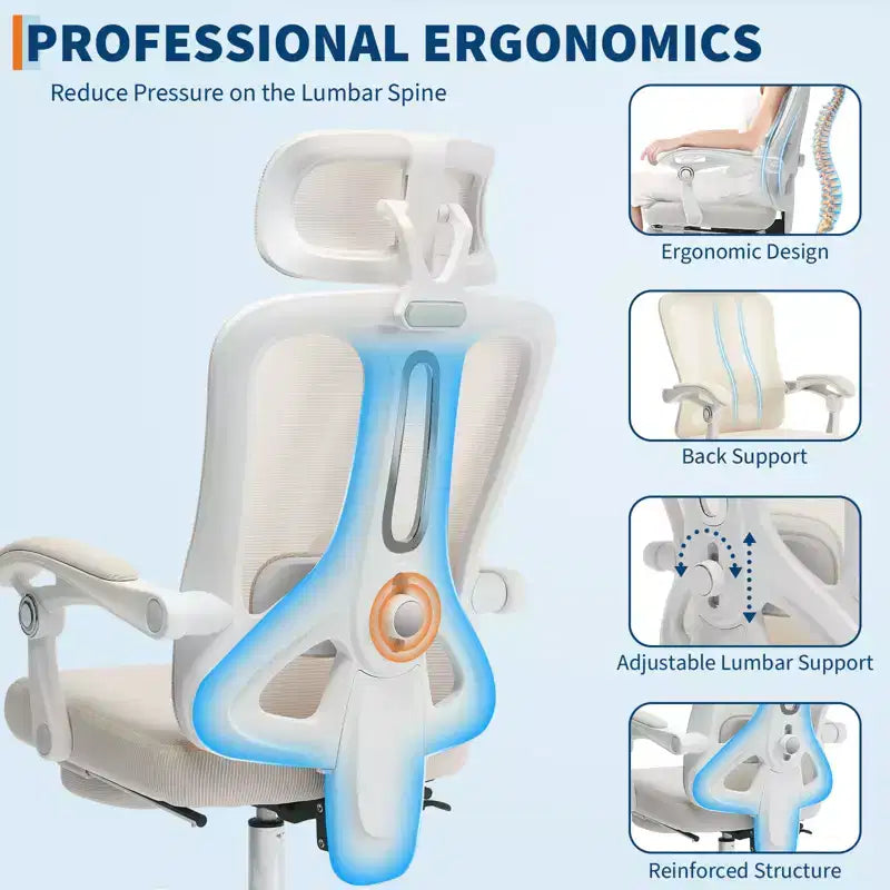 Sillón reclinable ergonómico de malla Acekool con reposapiés, soporte lumbar y reposacabezas ajustables, para oficina en casa o sala de juegos