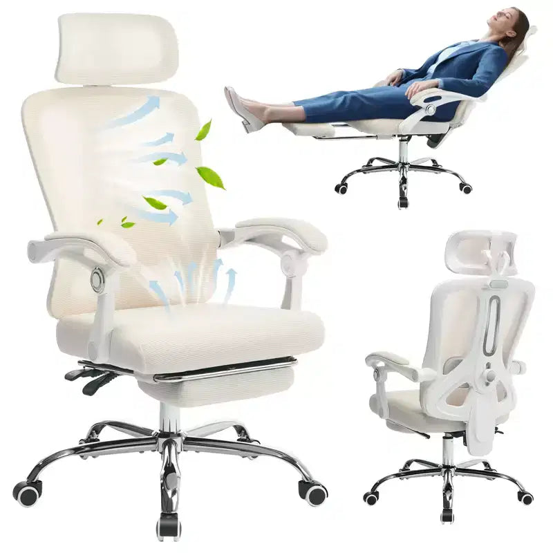 Sillón reclinable ergonómico de malla Acekool con reposapiés, soporte lumbar y reposacabezas ajustables, para oficina en casa o sala de juegos