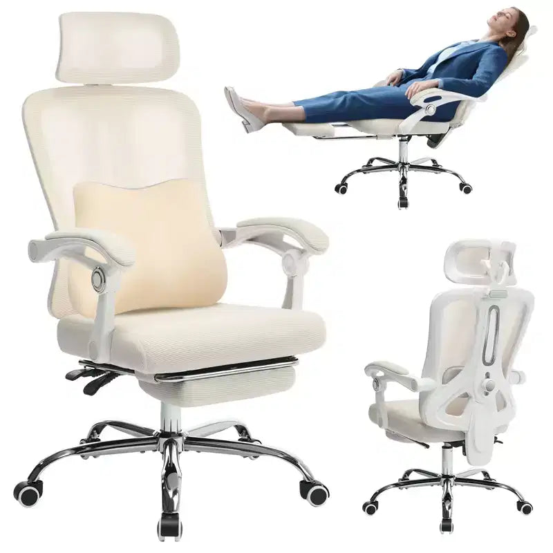 Sillón reclinable ergonómico de malla Acekool con reposapiés, soporte lumbar y reposacabezas ajustables, para oficina en casa o sala de juegos