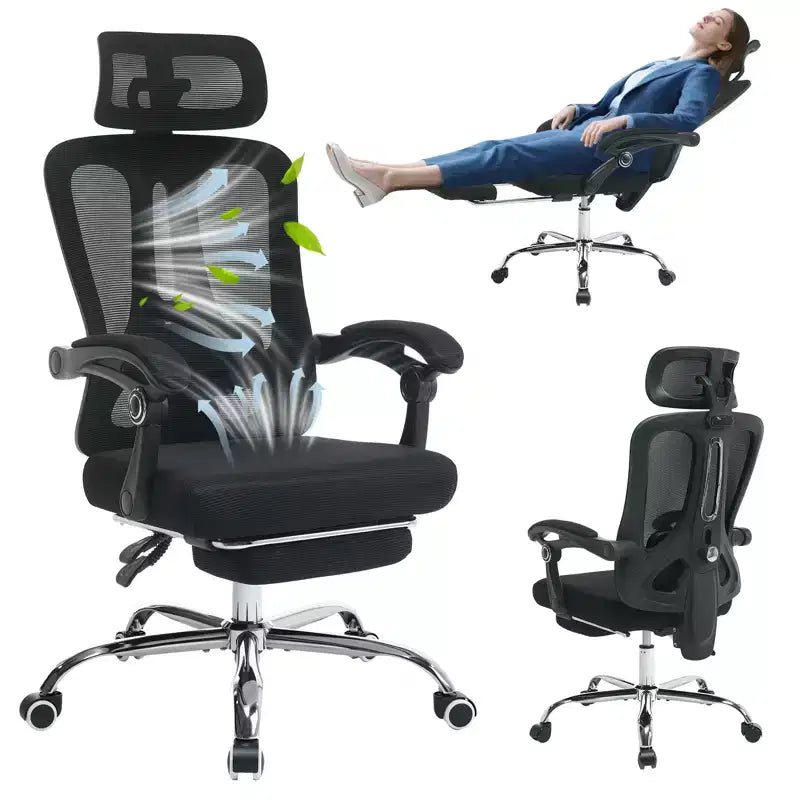 Sillón reclinable ergonómico de malla Acekool con reposapiés, soporte lumbar y reposacabezas ajustables, para oficina en casa o sala de juegos