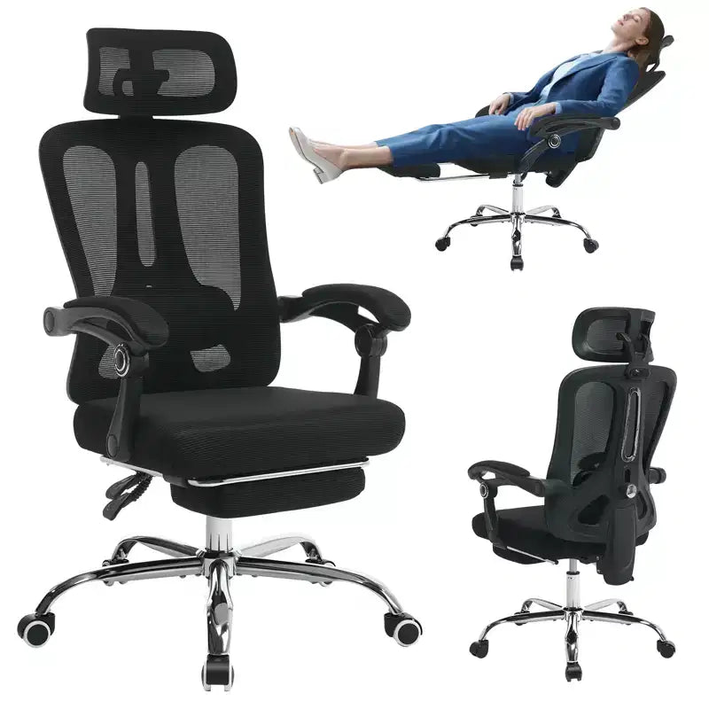 Sillón reclinable ergonómico de malla Acekool con reposapiés, soporte lumbar y reposacabezas ajustables, para oficina en casa o sala de juegos