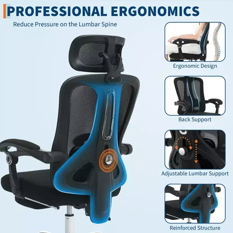 Sillón reclinable ergonómico de malla Acekool con reposapiés, soporte lumbar y reposacabezas ajustables, para oficina en casa o sala de juegos