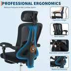 Sillón reclinable ergonómico de malla Acekool con reposapiés, soporte lumbar y reposacabezas ajustables, para oficina en casa o sala de juegos