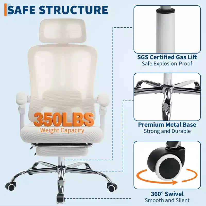 Sillón reclinable ergonómico de malla Acekool con reposapiés, soporte lumbar y reposacabezas ajustables, para oficina en casa o sala de juegos