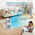 Acekool Aire acondicionado portátil de 8000 BTU, 3 en 1, con ventilador y deshumidificador, modo de reposo, enfría habitaciones de hasta 23 metros cuadrados
