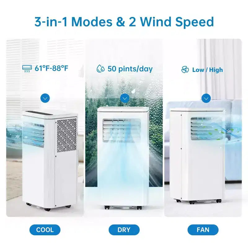 Acekool Aire Acondicionado Portátil de 8,000 BTU, Ventilador Enfriador y Deshumidificador 3 en 1, Modo Noche, Temporizador de 24 Horas, Control Remoto para Habitaciones de hasta 32.5 m²