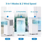 Acekool Aire Acondicionado Portátil de 8,000 BTU, Ventilador Enfriador y Deshumidificador 3 en 1, Modo Noche, Temporizador de 24 Horas, Control Remoto para Habitaciones de hasta 32.5 m²