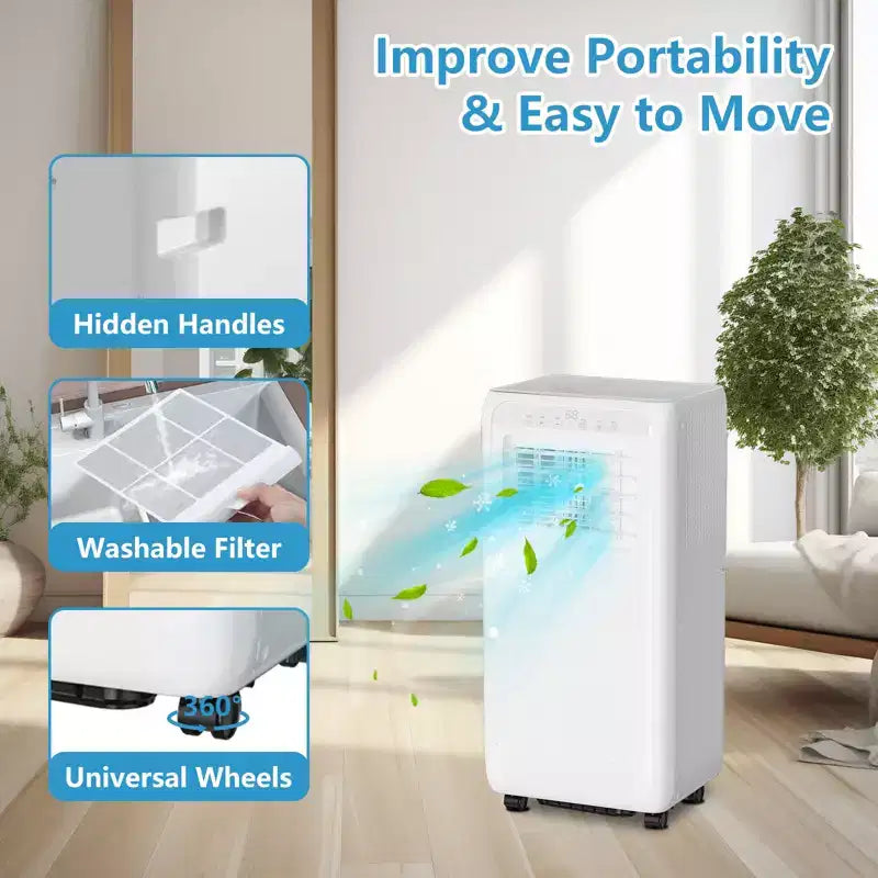 Acekool Aire Acondicionado Portátil de 8,000 BTU, Ventilador Enfriador y Deshumidificador 3 en 1, Control Remoto, Temporizador de 24 Horas para Habitaciones de hasta 32.5 m²