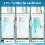Acekool Aire Acondicionado Portátil de 8,000 BTU, Ventilador Enfriador y Deshumidificador 3 en 1, Control Remoto, Temporizador de 24 Horas para Habitaciones de hasta 32.5 m²