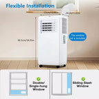 Acekool Aire Acondicionado Portátil de 10.000 BTU, Deshumidificador y Ventilador 3 en 1, Control Remoto, Temporizador de 24H, Kit de Ventana para Habitaciones de hasta 42 m²