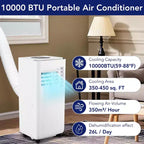 Acekool Aire Acondicionado Portátil de 10.000 BTU, Ventilador Refrigerador Deshumidificador 3 en 1, Temporizador de 24H, AC Fácil de Mover para Habitaciones de hasta 450 Pies Cuadrados