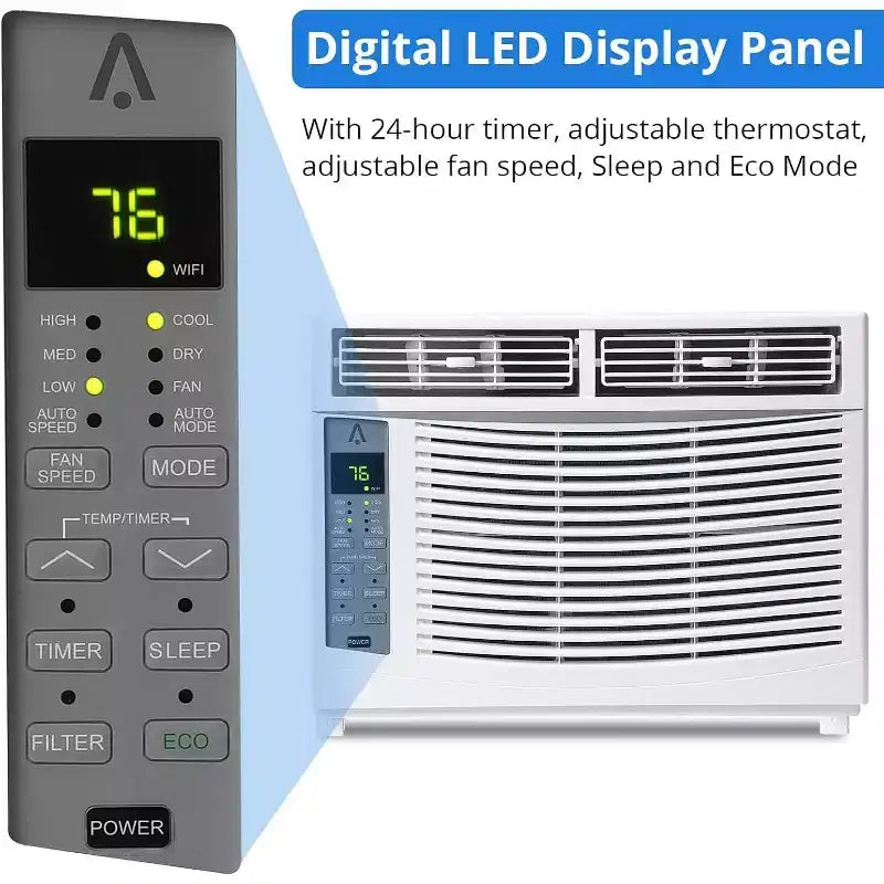 Aire acondicionado de ventana Acekool de 6,000 BTU, con Wi-Fi inteligente y control remoto, enfriamiento silencioso para habitaciones de hasta 23 metros cuadrados
